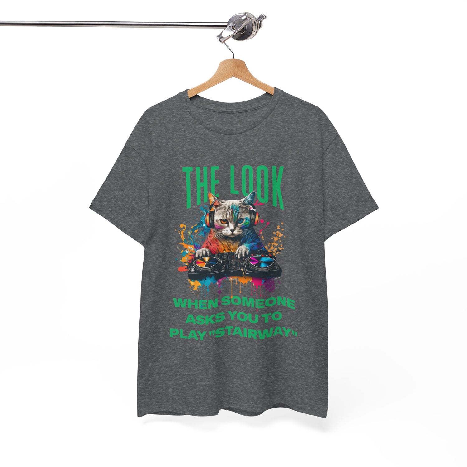 Cat DJ T‑Shirt — “The Look When Someone Asks You to Play ‘Stairway’”