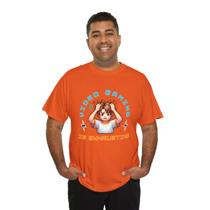 Gaming T‑Shirt — "Video Gaming Is Exhausting" Cute Anime Gamer Tee
