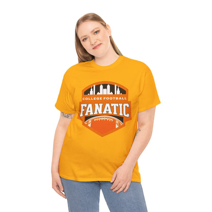 College Football Fanatic T-Shirt — Retro Orange Football Badge Tee