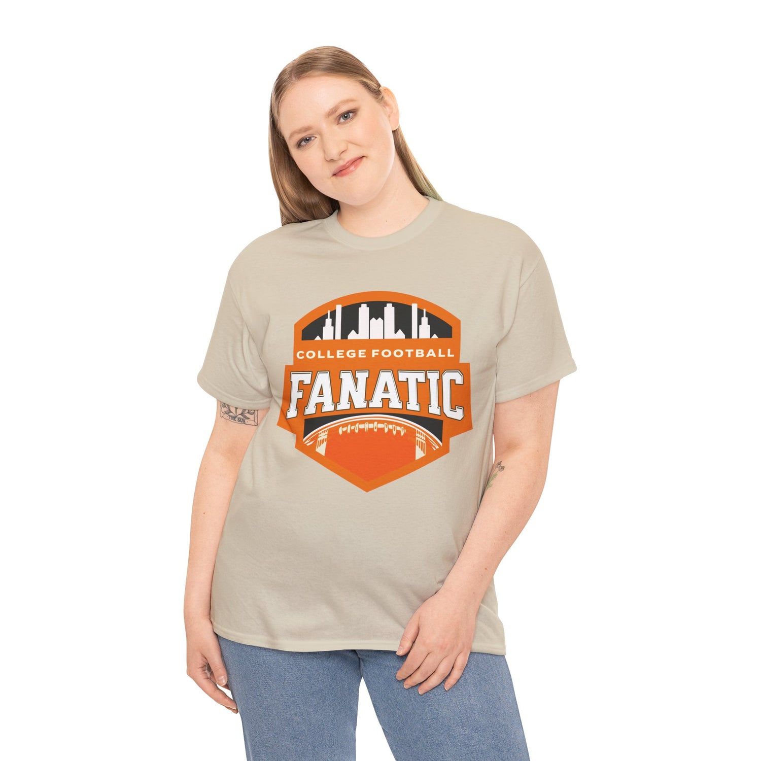 College Football Fanatic T-Shirt — Retro Orange Football Badge Tee