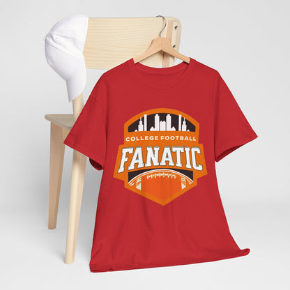 College Football Fanatic T-Shirt — Retro Orange Football Badge Tee