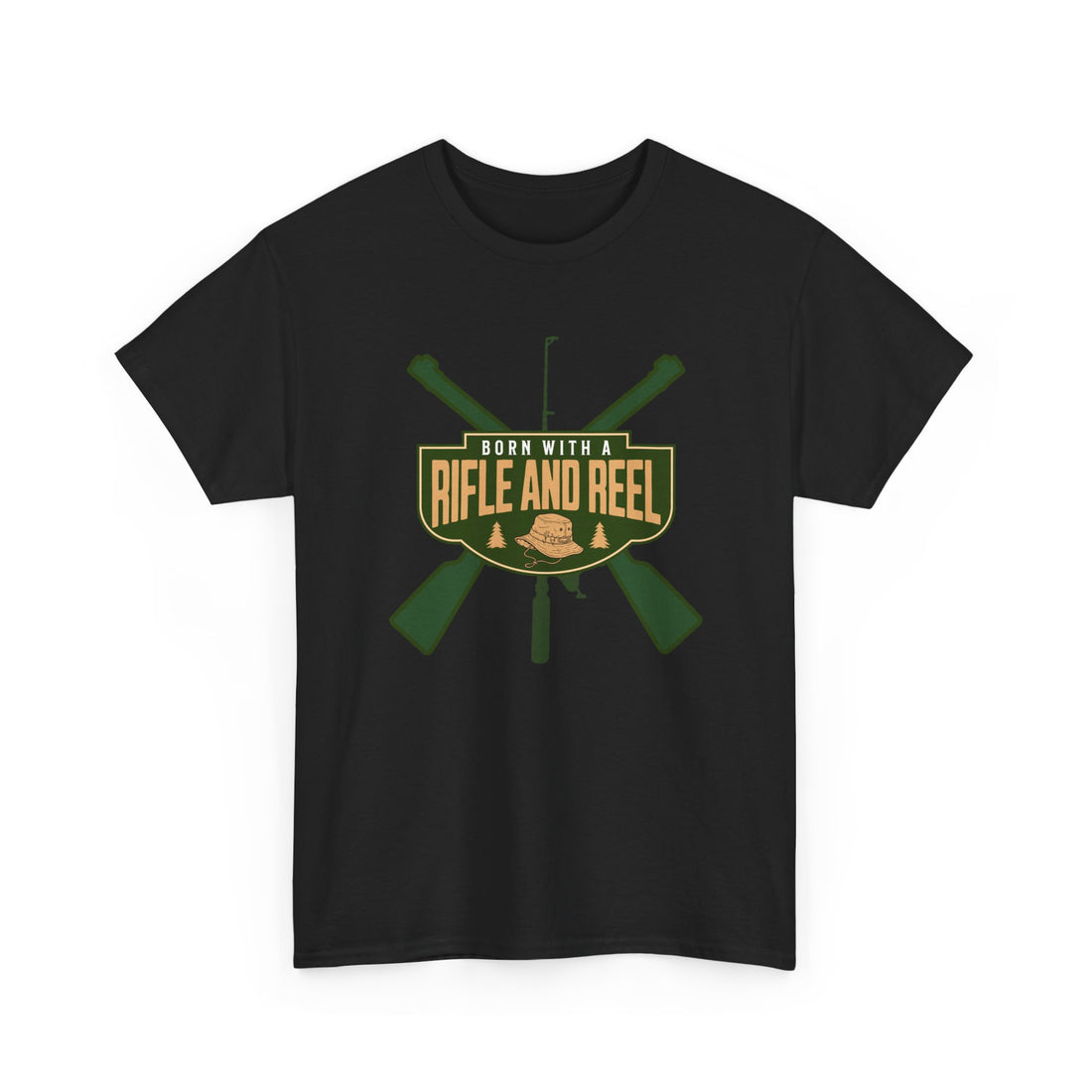 Rifle and Reel T-Shirt — "Born With a Rifle and Reel" Hunting &amp; Fishing Graphic Tee