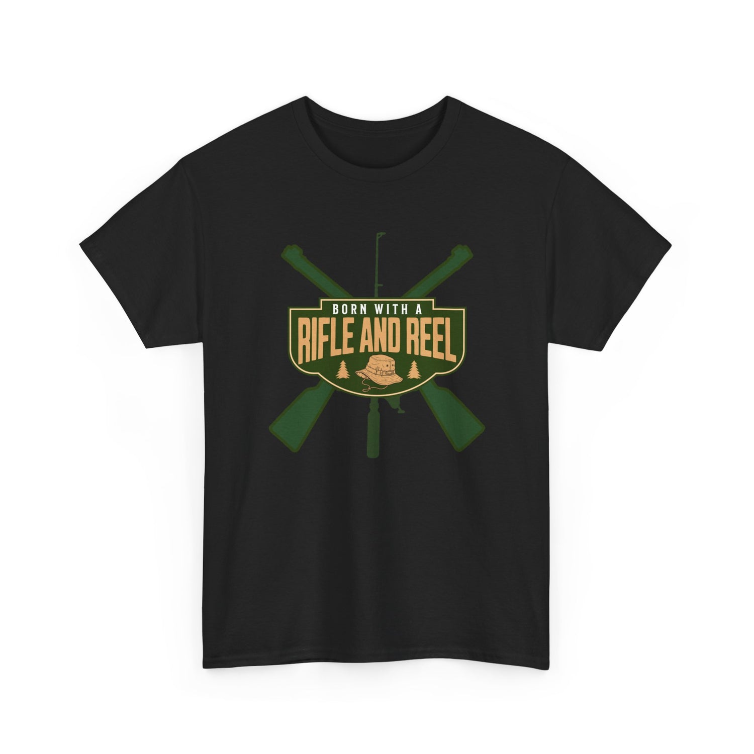 Rifle and Reel T-Shirt — "Born With a Rifle and Reel" Hunting &amp; Fishing Graphic Tee