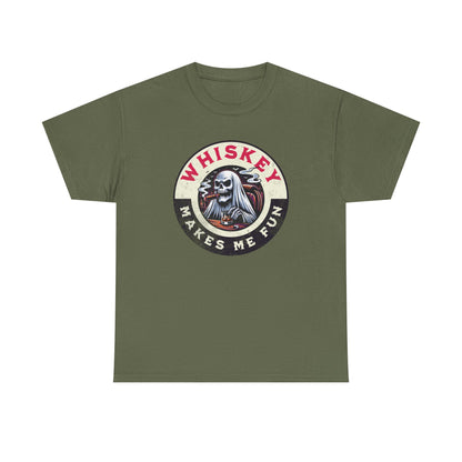 Whiskey Makes Me Fun T-Shirt — Vintage Skull Whiskey Graphic Tee