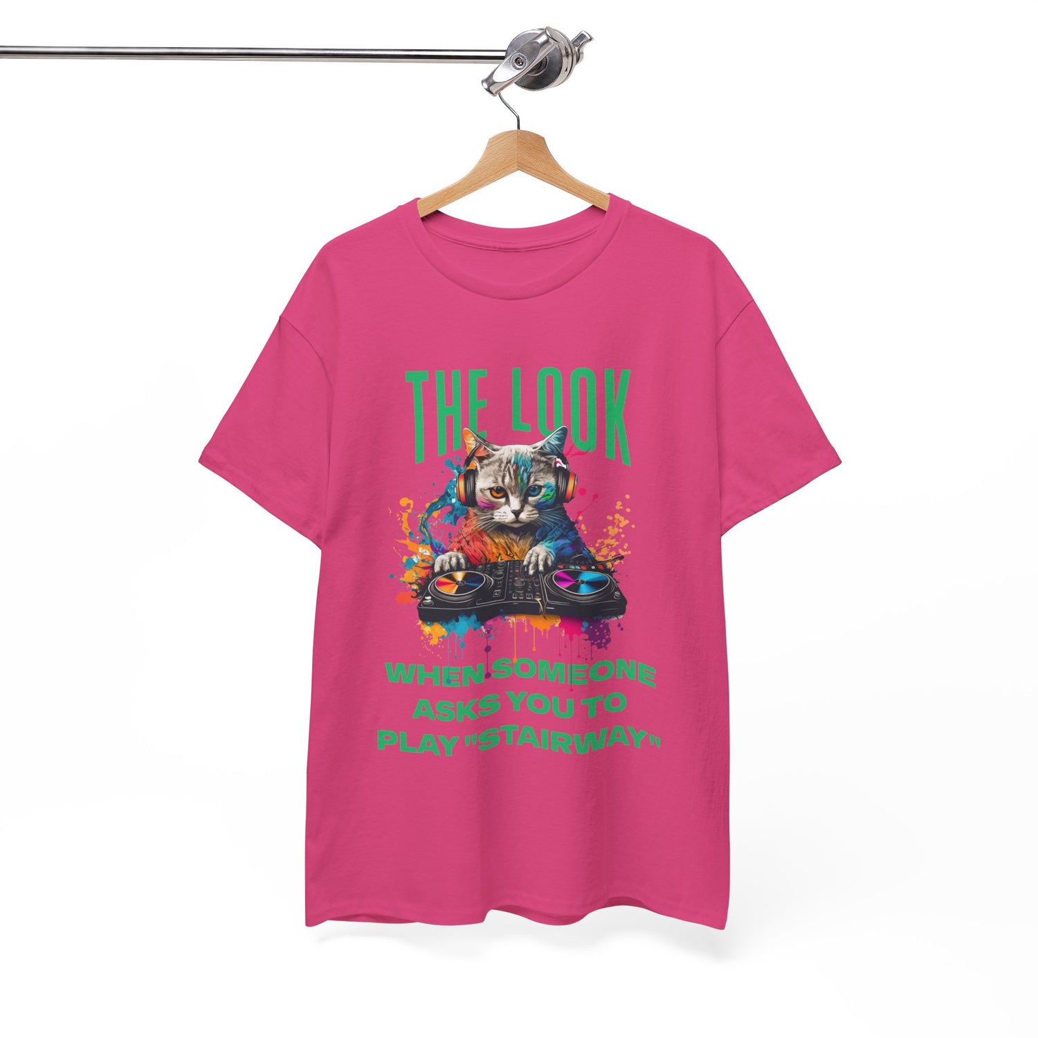 Cat DJ T‑Shirt — “The Look When Someone Asks You to Play ‘Stairway’”