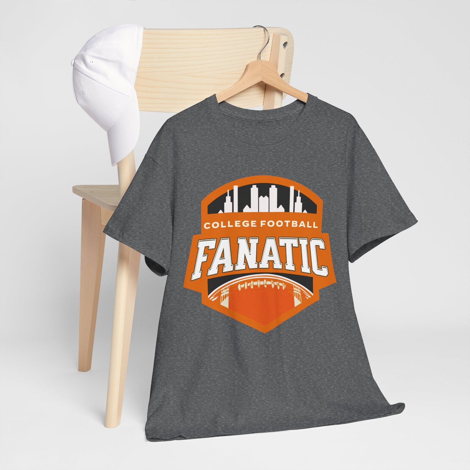 College Football Fanatic T-Shirt — Retro Orange Football Badge Tee