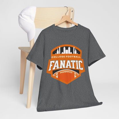 College Football Fanatic T-Shirt — Retro Orange Football Badge Tee