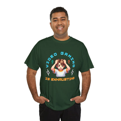 Gaming T‑Shirt — "Video Gaming Is Exhausting" Cute Anime Gamer Tee