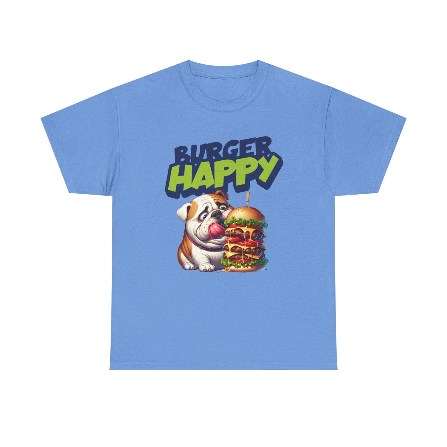 Burger Happy Bulldog T-Shirt — Cute Bulldog with Giant Burger Graphic