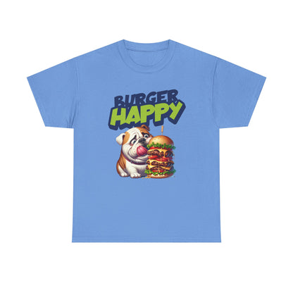 Burger Happy Bulldog T-Shirt — Cute Bulldog with Giant Burger Graphic