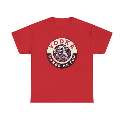 Vodka Makes Me Fun T-Shirt - Retro Skull Drinking Graphic Tee