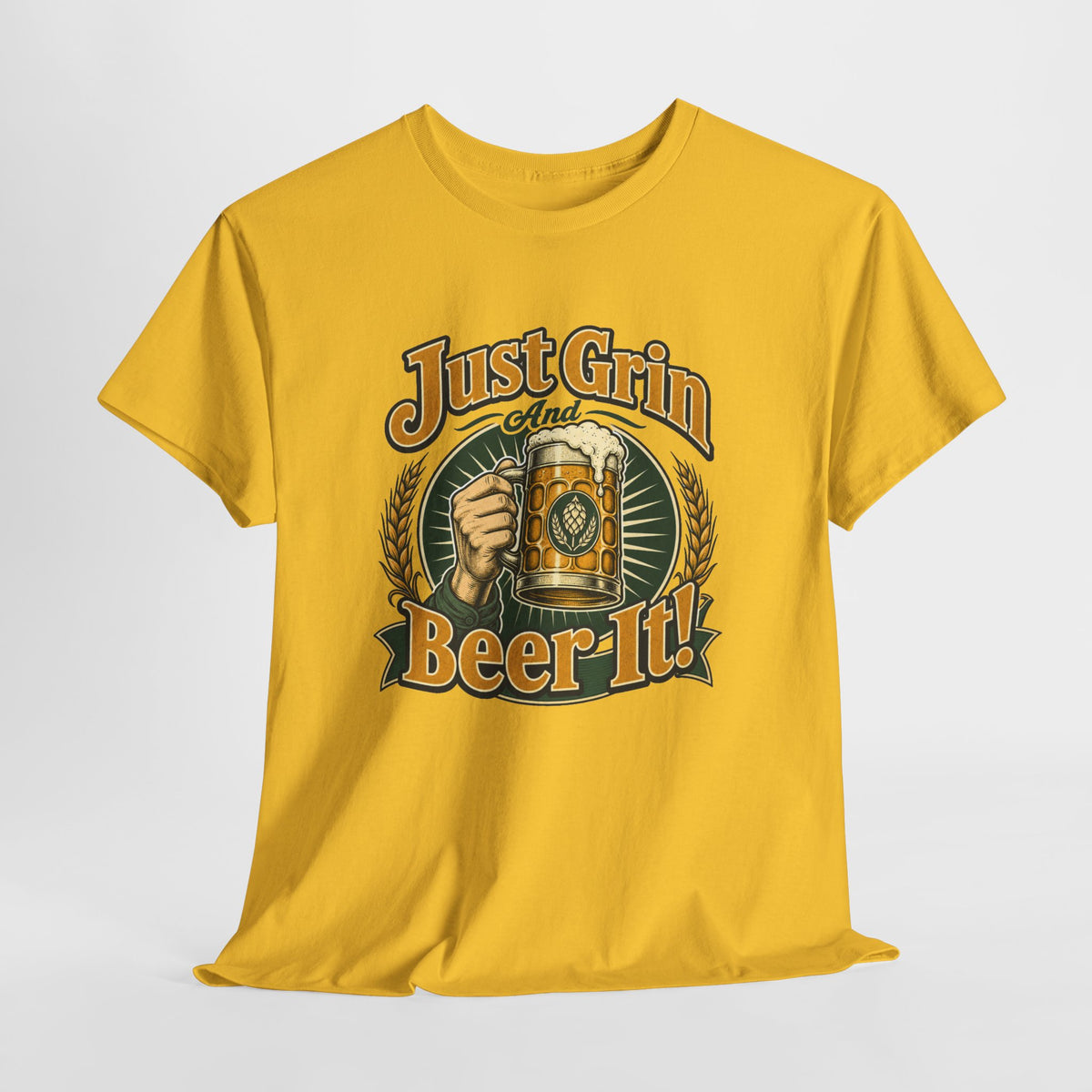 Just Grin and Beer It! Graphic Tee — Funny Beer Mug T-Shirt for Beer Lovers
