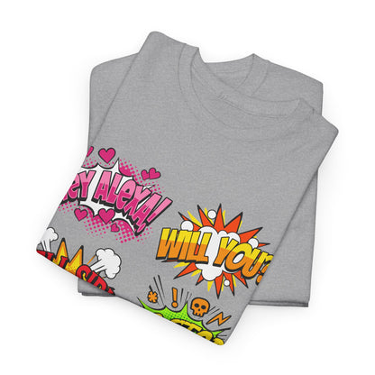 Graphic Tee — Comic Pop Speech Bubble Design (“Hey Alexa! Will You? Tell Siri To Stop Listening To My Conversations”)