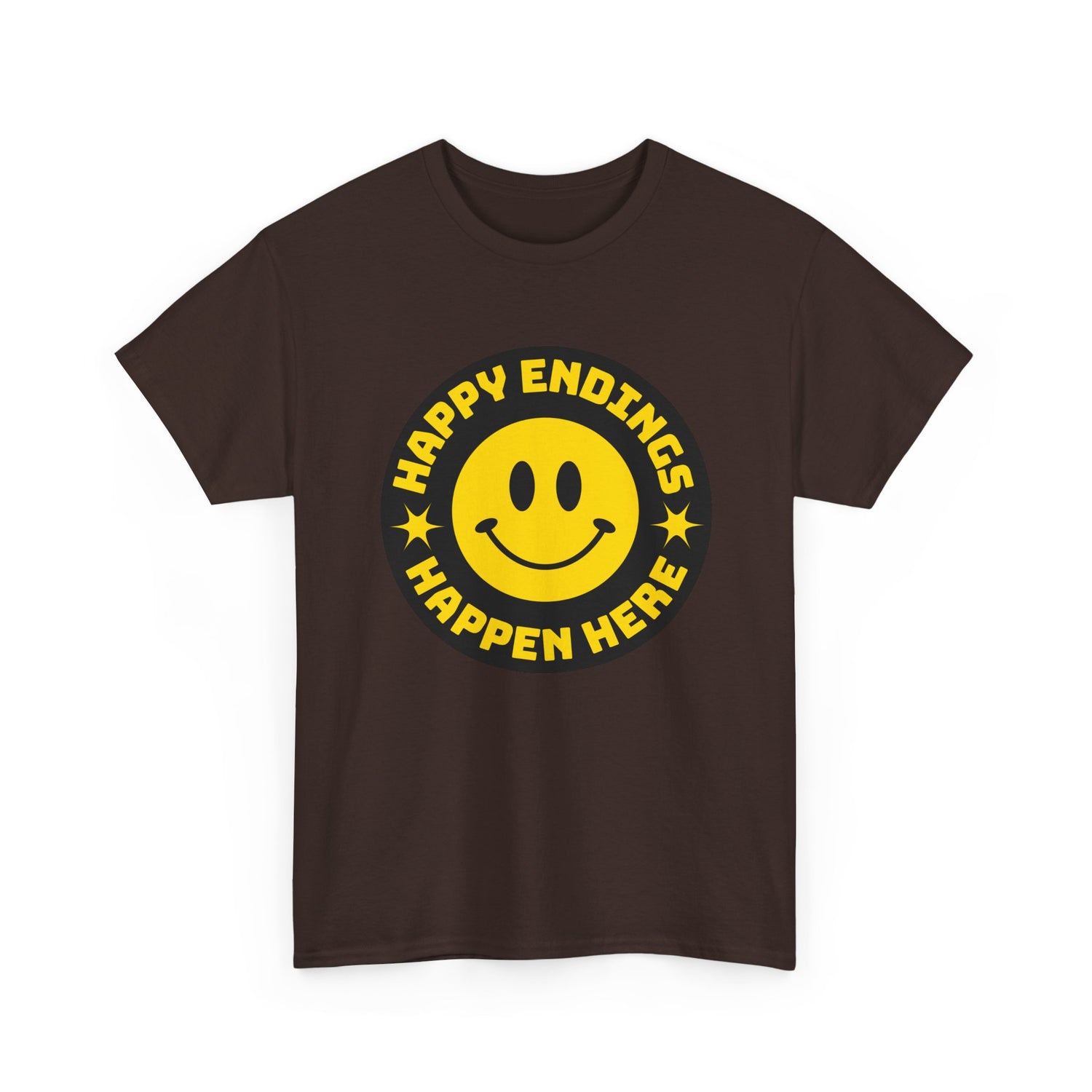 Happy Endings Happen Here – Funny Smiley Face T-Shirt