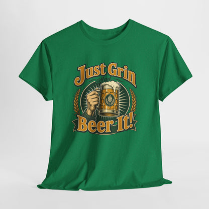 Just Grin and Beer It! Graphic Tee — Funny Beer Mug T-Shirt for Beer Lovers