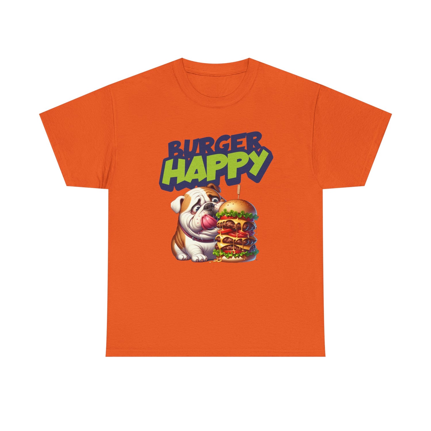 Burger Happy Bulldog T-Shirt — Cute Bulldog with Giant Burger Graphic
