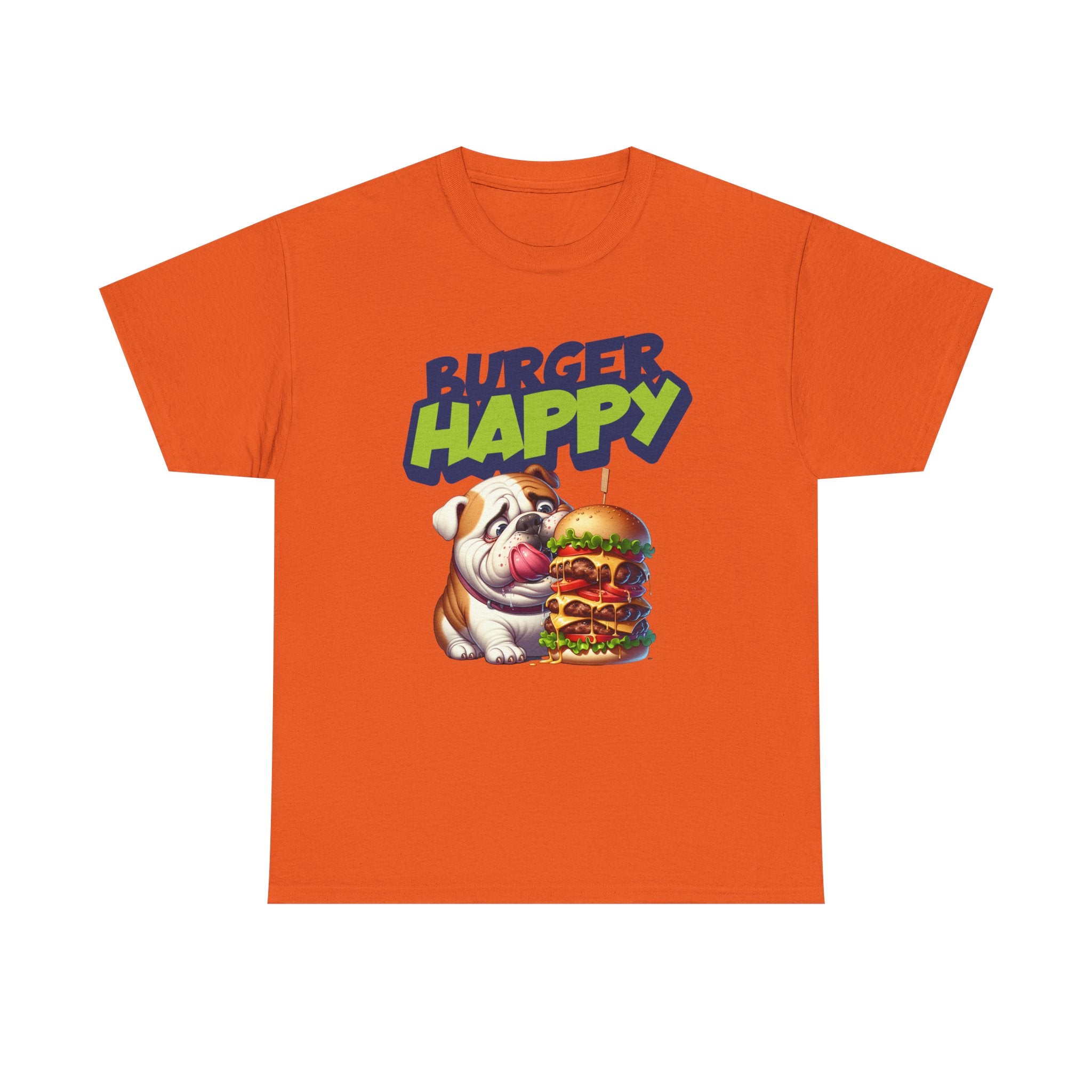 Burger Happy Bulldog T-Shirt — Cute Bulldog with Giant Burger Graphic