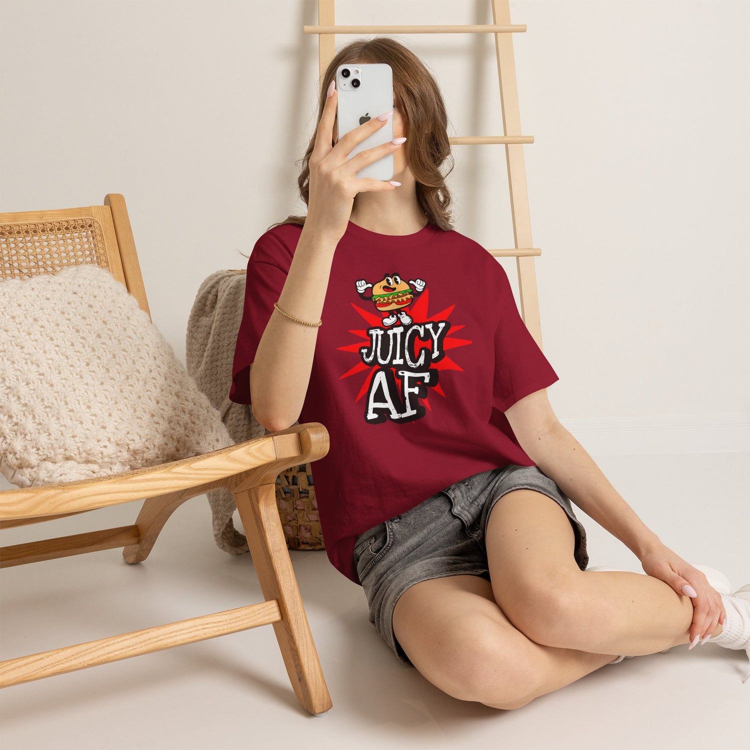 Juicy AF T-Shirt — Retro Cartoon Burger Graphic Tee