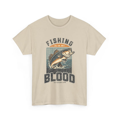 Fishing Is My Blood T-Shirt — Retro Bass Graphic Tee for Anglers