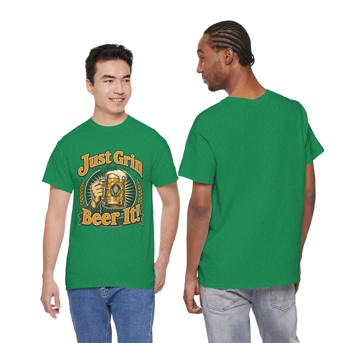Just Grin and Beer It! Graphic Tee — Funny Beer Mug T-Shirt for Beer Lovers