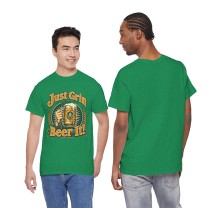 Just Grin and Beer It! Graphic Tee — Funny Beer Mug T-Shirt for Beer Lovers