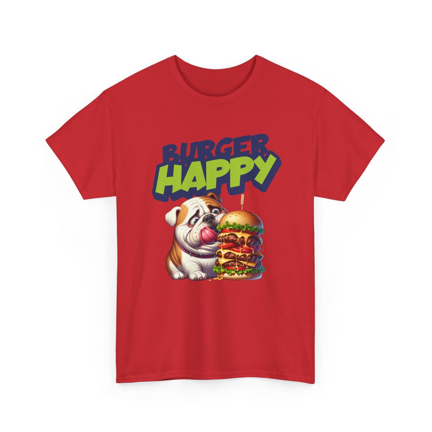 Burger Happy Bulldog T-Shirt — Cute Bulldog with Giant Burger Graphic