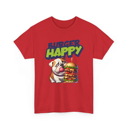 Burger Happy Bulldog T-Shirt — Cute Bulldog with Giant Burger Graphic