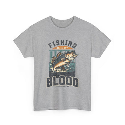 Fishing Is My Blood T-Shirt — Retro Bass Graphic Tee for Anglers