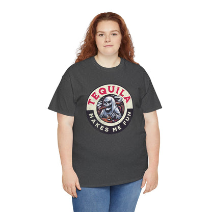 Tequila Makes Me Fun T-Shirt – Funny Party Graphic Tee with Skull &amp; Bottle Design