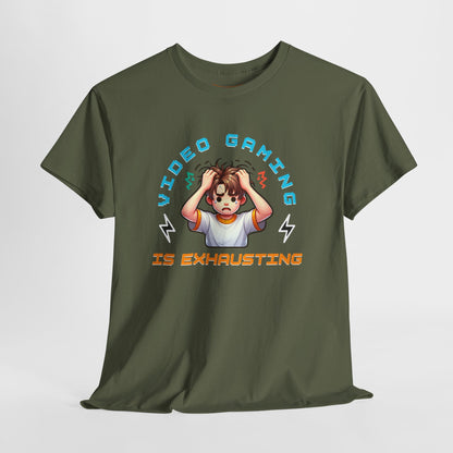 Gaming T‑Shirt — "Video Gaming Is Exhausting" Cute Anime Gamer Tee