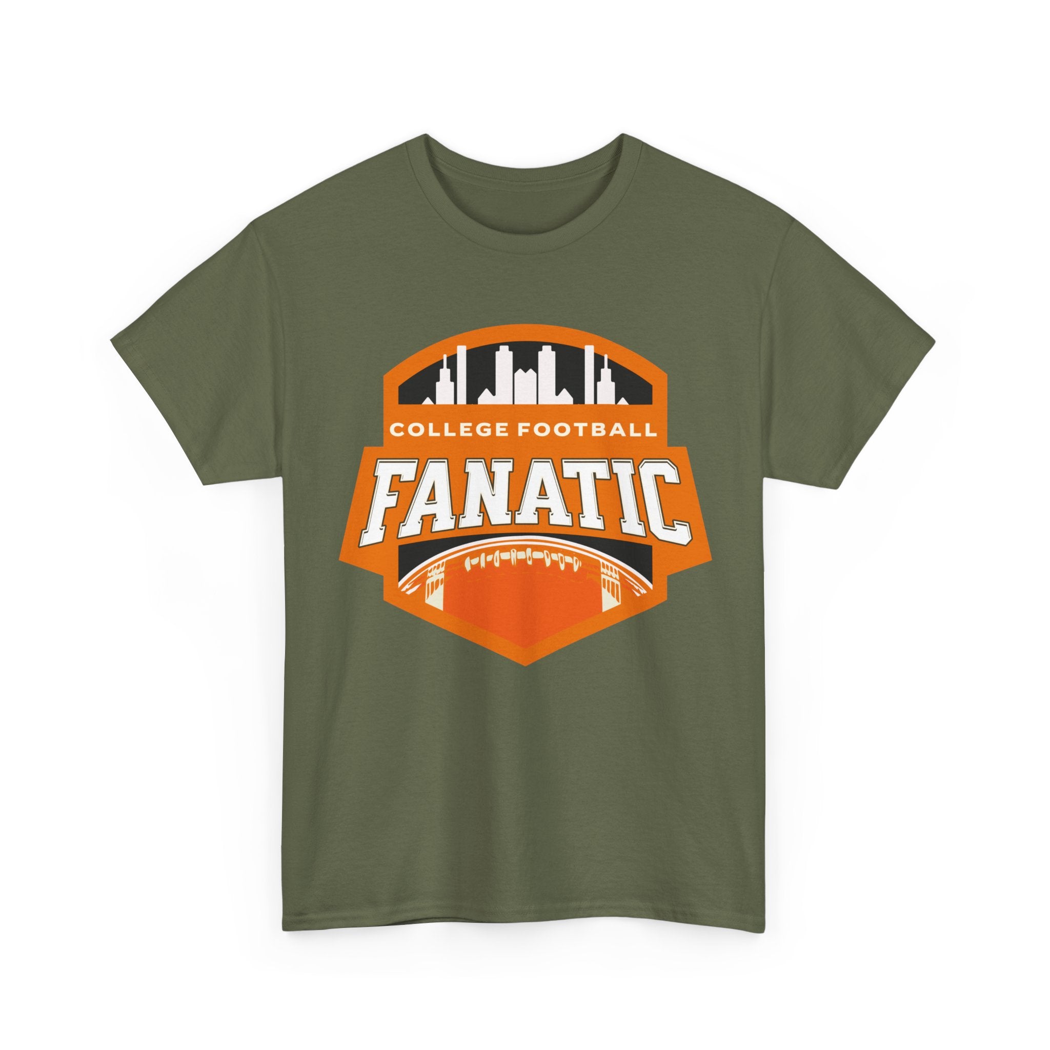 College Football Fanatic T-Shirt — Retro Orange Football Badge Tee