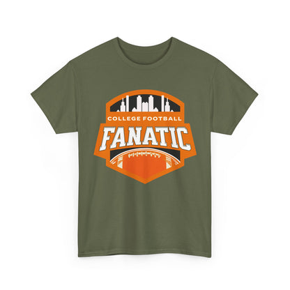 College Football Fanatic T-Shirt — Retro Orange Football Badge Tee