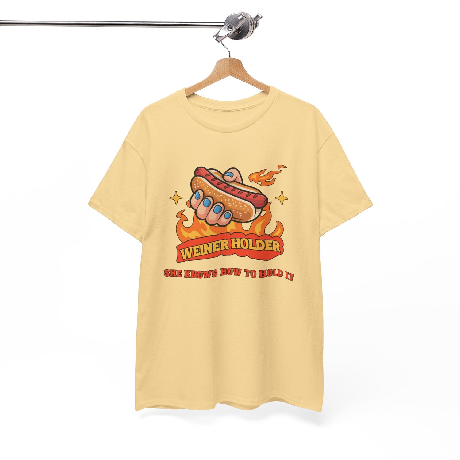 Funny Hot Dog T-Shirt — Weiner Holder Adult-Themed Tee