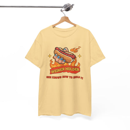 Funny Hot Dog T-Shirt — Weiner Holder Adult-Themed Tee