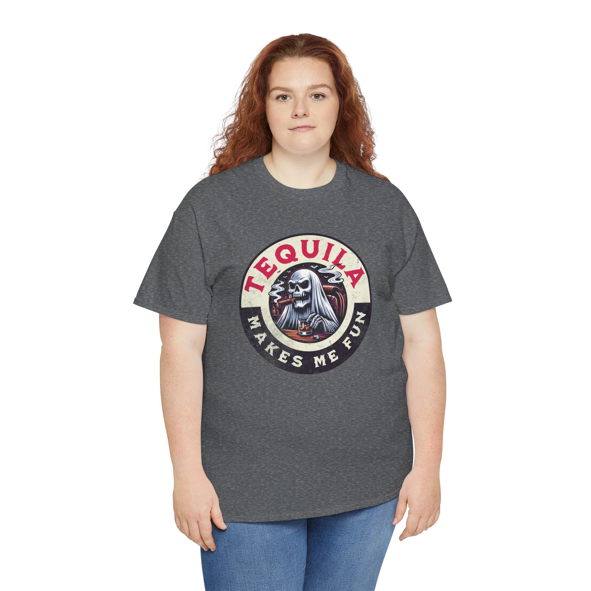 Tequila Makes Me Fun T-Shirt – Funny Party Graphic Tee with Skull &amp; Bottle Design