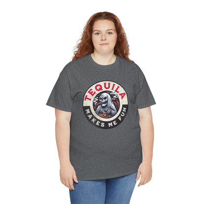 Tequila Makes Me Fun T-Shirt – Funny Party Graphic Tee with Skull &amp; Bottle Design