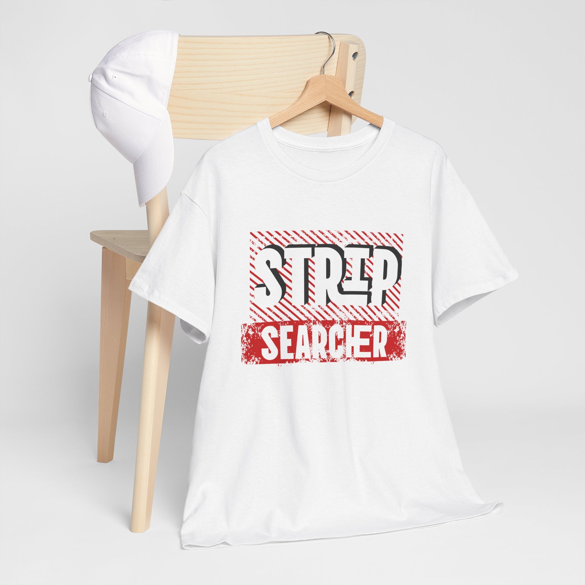 Step Searcher Graphic Tee — Vintage Red Stamped Design