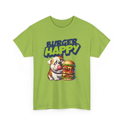 Burger Happy Bulldog T-Shirt — Cute Bulldog with Giant Burger Graphic