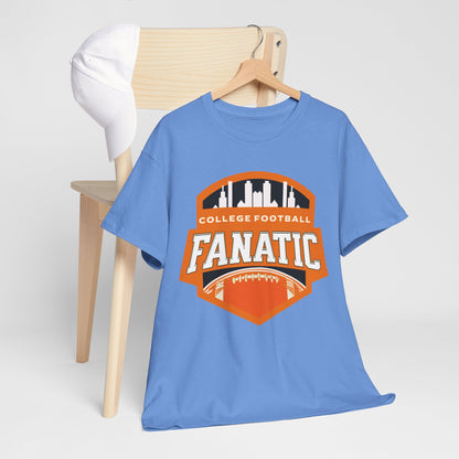 College Football Fanatic T-Shirt — Retro Orange Football Badge Tee