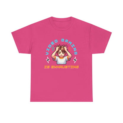 Gaming T‑Shirt — "Video Gaming Is Exhausting" Cute Anime Gamer Tee