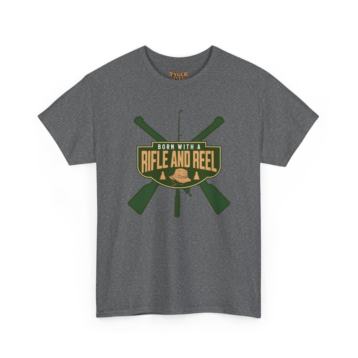 Rifle and Reel T-Shirt — "Born With a Rifle and Reel" Hunting &amp; Fishing Graphic Tee