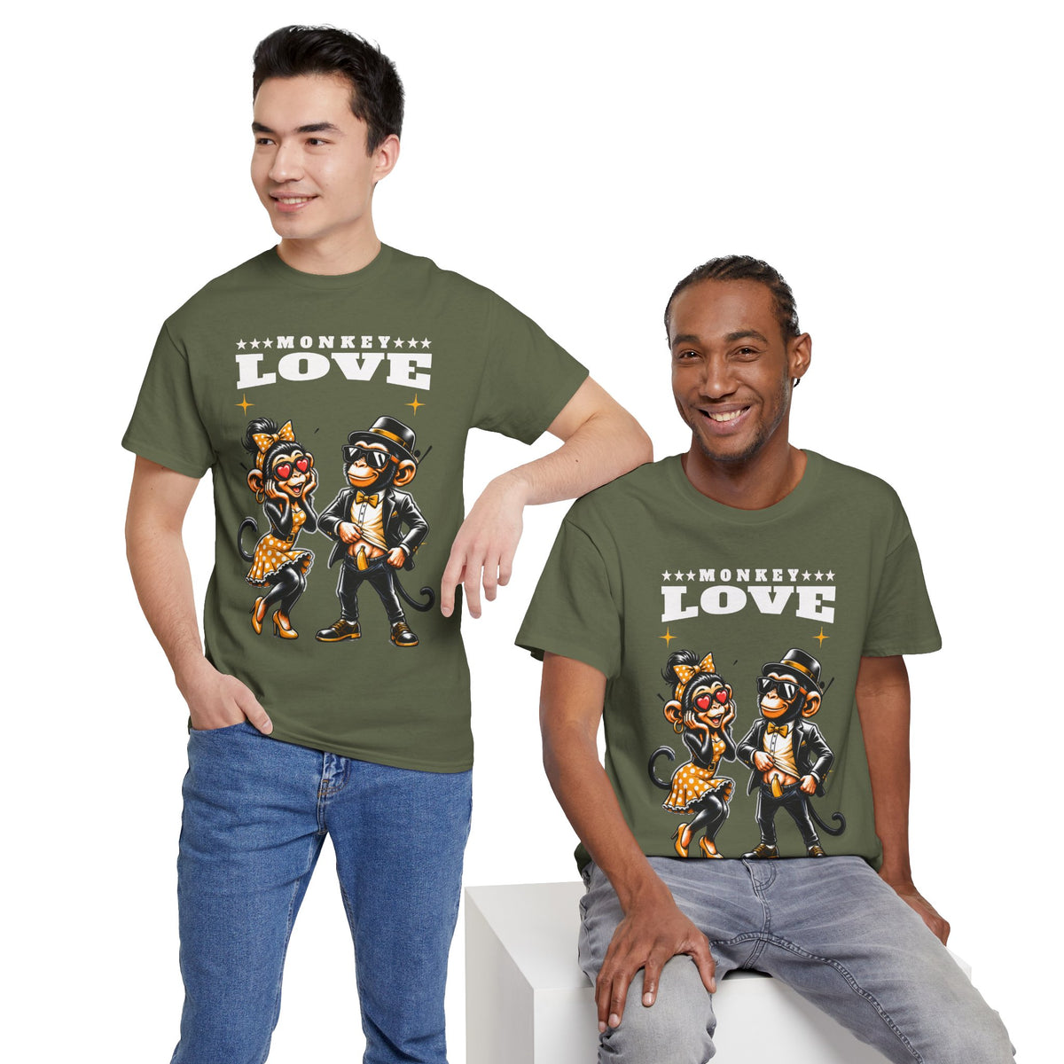 "Monkey Love" Retro Dancing Monkeys Graphic Tee
