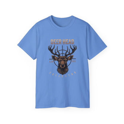Deer Head Collector Cotton Hunting Tee - Carolina Blue
