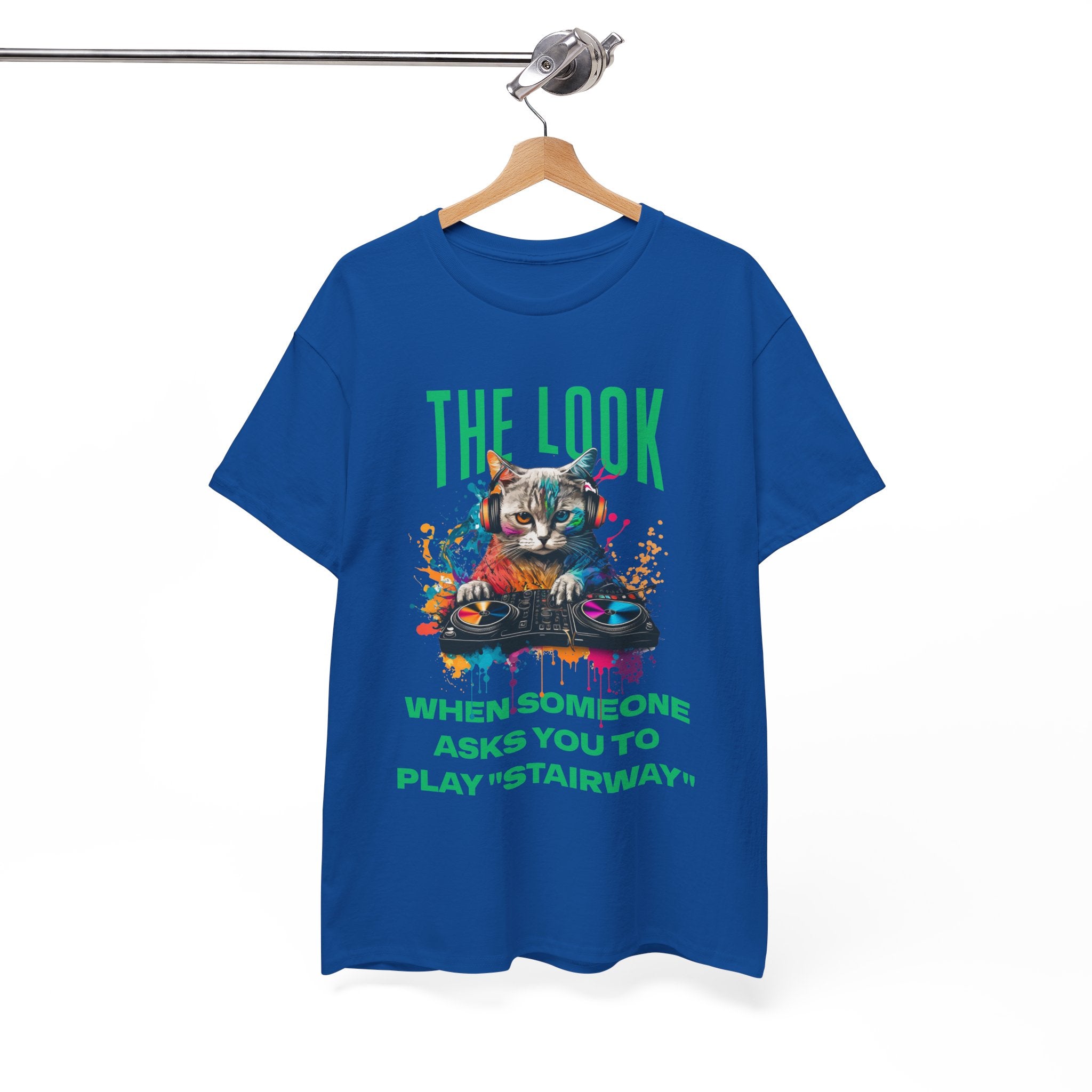 Cat DJ T‑Shirt — “The Look When Someone Asks You to Play ‘Stairway’”