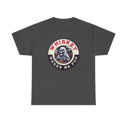 Whiskey Makes Me Fun T-Shirt — Vintage Skull Whiskey Graphic Tee