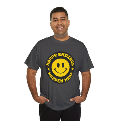 Happy Endings Happen Here – Funny Smiley Face T-Shirt