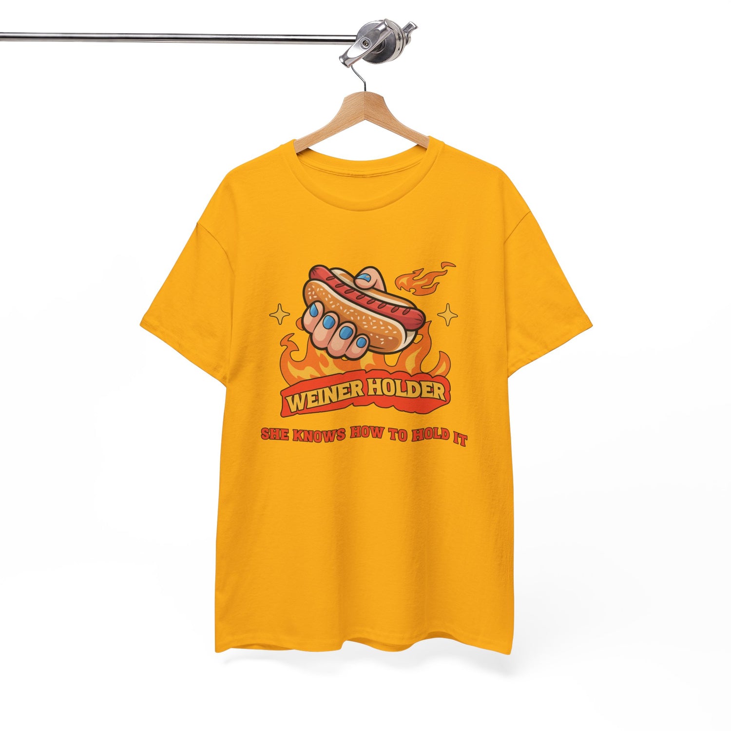 Funny Hot Dog T-Shirt — Weiner Holder Adult-Themed Tee