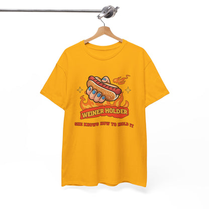 Funny Hot Dog T-Shirt — Weiner Holder Adult-Themed Tee