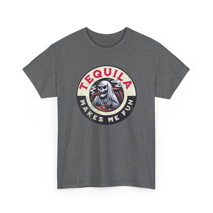 Tequila Makes Me Fun T-Shirt – Funny Party Graphic Tee with Skull &amp; Bottle Design