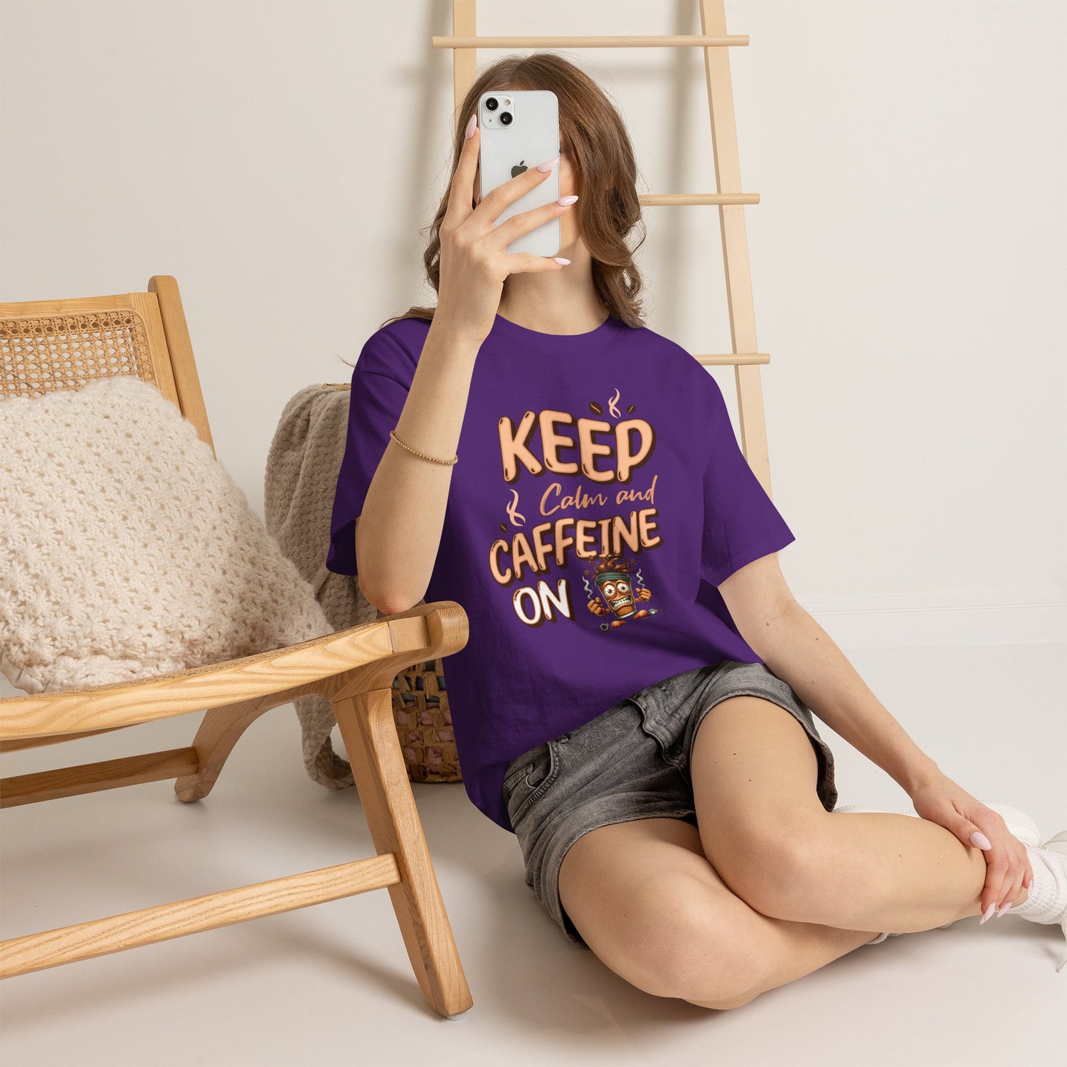 Keep Calm And Caffeine On – Funny Coffee Lover T-Shirt